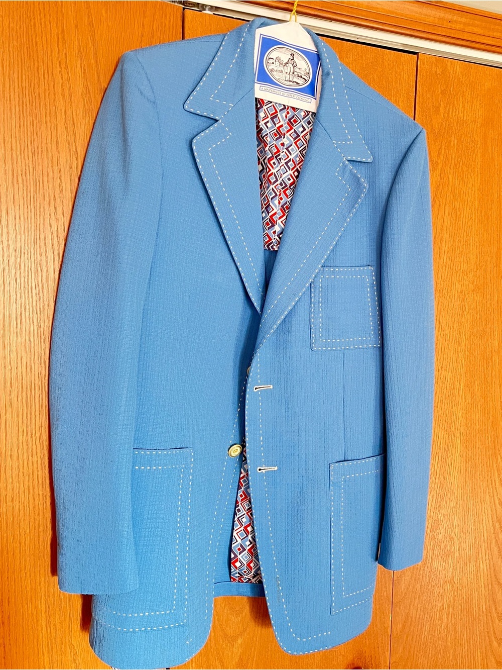 Vintage Blue Men's Blazer with Contrast Stitching. Men’s large.